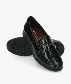 Zapatos planos Blanco y negro 20201 en charol negro